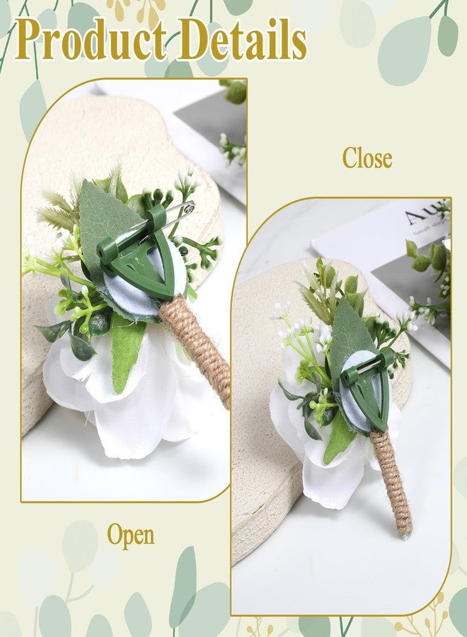 Apausvcm 10Pcs White Rose Boutonnieres for Men, Groom Groomsmen Artificial Flowers Boutonniere Pocket Boutonniere Corsages for Wedding Ceremony Anniversary Prom Formal Dinner Party - Image 3