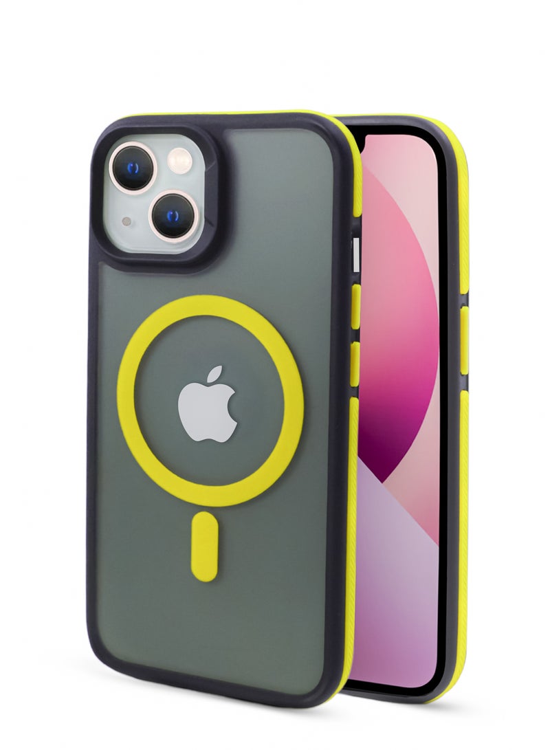 زاديوس - جراب هاتف متوافق مع ايفون 13 - مقاوم للصدمات باللون الأسود غير اللامع مع لمسات صفراء متوافق مع الشواحن اللاسلكية - Image 1