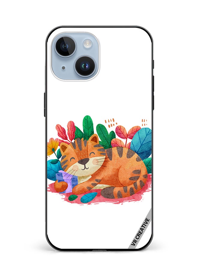 VR CREATIVE Protective Case Cover For Apple iPhone 15 Plus Sleepy Cat Design Multicolour - Image 1