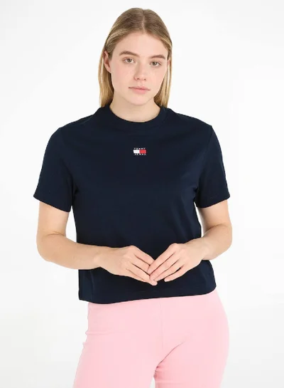 TOMMY JEANS Women's Tommy Badge Classic Fit Boxy T-Shirt -  Recycled cotton blend, Navy
