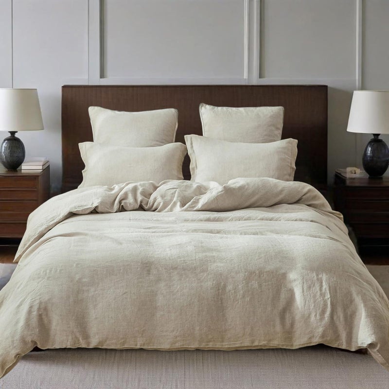 SimpleOpulence 100 Linen Duvet Cover Set 3 PCS Natural French Flax Linen Duvet Cover Full Size Breathable Soft Comfy Linen Bedding Comforter Cover with 2 Pillowcases