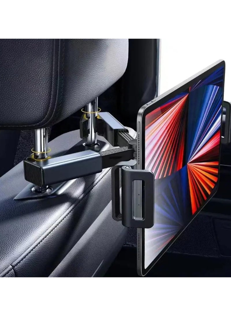 شو وو حامل iPad اللوحي لمسند الرأس في السيارة، حامل عالمي للآيباد في المقعد الخلفي قابل للتمديد للهاتف الذكي والكمبيوتر اللوحي مع 4.7-12.9 بوصة، حامل الكمبيوتر اللوحي بمسند رأس السيارة - Image 1