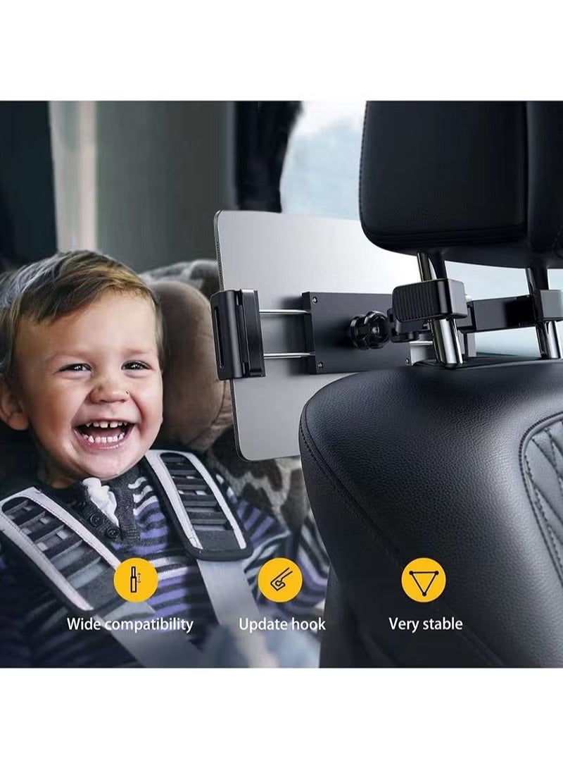 شو وو حامل iPad اللوحي لمسند الرأس في السيارة، حامل عالمي للآيباد في المقعد الخلفي قابل للتمديد للهاتف الذكي والكمبيوتر اللوحي مع 4.7-12.9 بوصة، حامل الكمبيوتر اللوحي بمسند رأس السيارة - Image 3