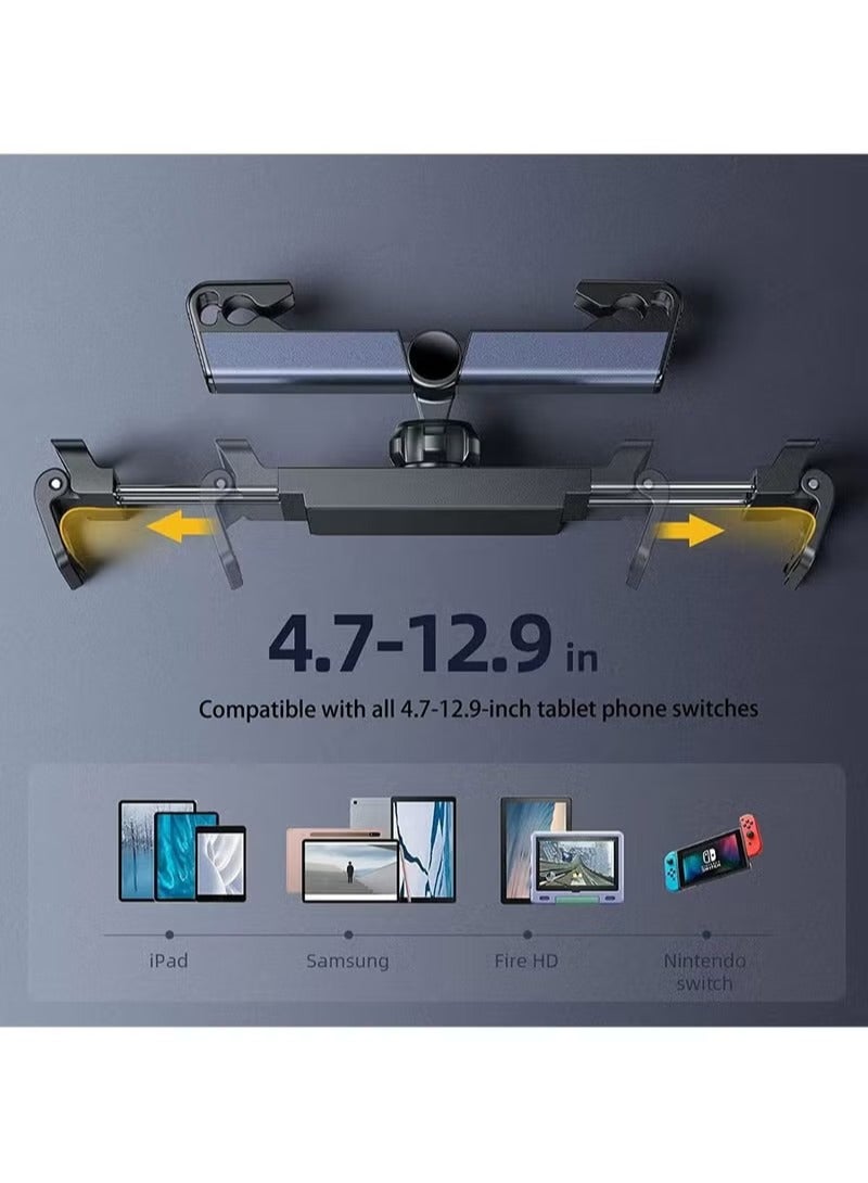 شو وو حامل iPad اللوحي لمسند الرأس في السيارة، حامل عالمي للآيباد في المقعد الخلفي قابل للتمديد للهاتف الذكي والكمبيوتر اللوحي مع 4.7-12.9 بوصة، حامل الكمبيوتر اللوحي بمسند رأس السيارة - Image 5