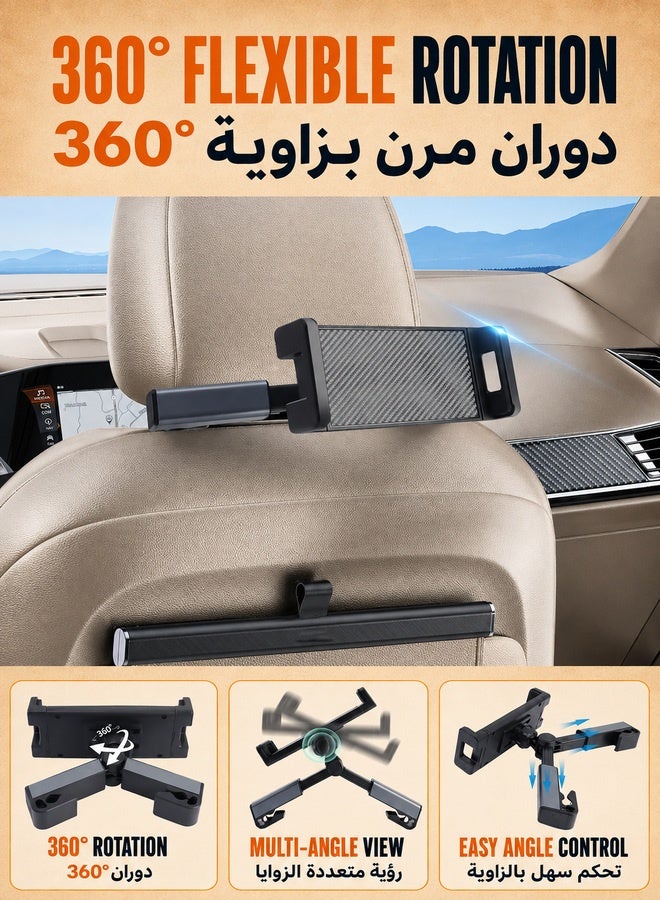 شو وو حامل iPad اللوحي لمسند الرأس في السيارة، حامل عالمي للآيباد في المقعد الخلفي قابل للتمديد للهاتف الذكي والكمبيوتر اللوحي مع 4.7-12.9 بوصة، حامل الكمبيوتر اللوحي بمسند رأس السيارة - Image 5