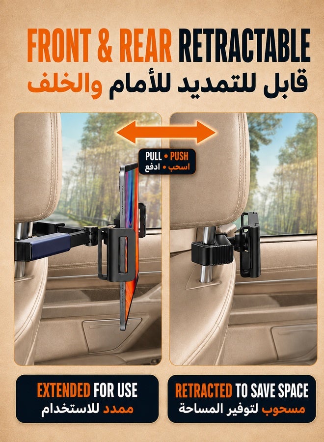 شو وو حامل iPad اللوحي لمسند الرأس في السيارة، حامل عالمي للآيباد في المقعد الخلفي قابل للتمديد للهاتف الذكي والكمبيوتر اللوحي مع 4.7-12.9 بوصة، حامل الكمبيوتر اللوحي بمسند رأس السيارة - Image 3