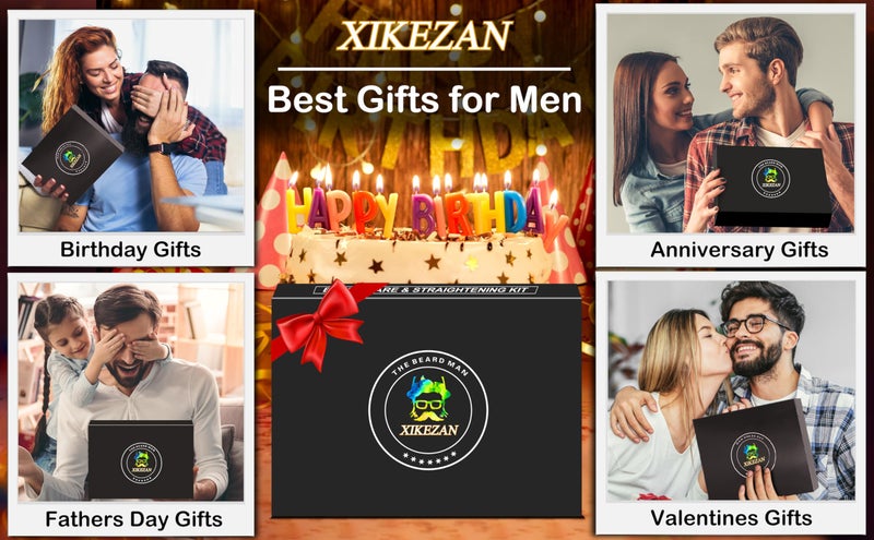 XIKEZAN مستقيم لحية مع زيت لحية وبلسم ودليل كتاب إلكتروني، فرشاة مستقيم شعر 3 في 1 محدثة، هدايا فريدة من نوعها للرجال، الأب، الزوج، هدايا عيد الميلاد وعيد الميلاد - Image 2