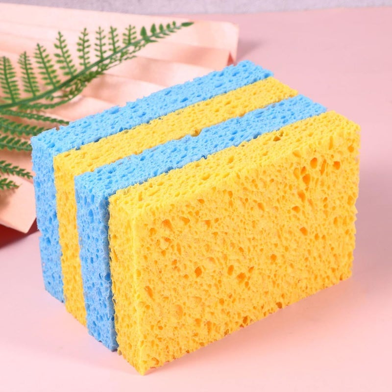 6Pcs Orange Blue Composite Wood Pulp Kitchen Sponge Set Scrubbing Dishwashing Pads - Image 4