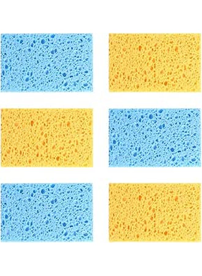 6Pcs Orange Blue Composite Wood Pulp Kitchen Sponge Set Scrubbing Dishwashing Pads - Image 1