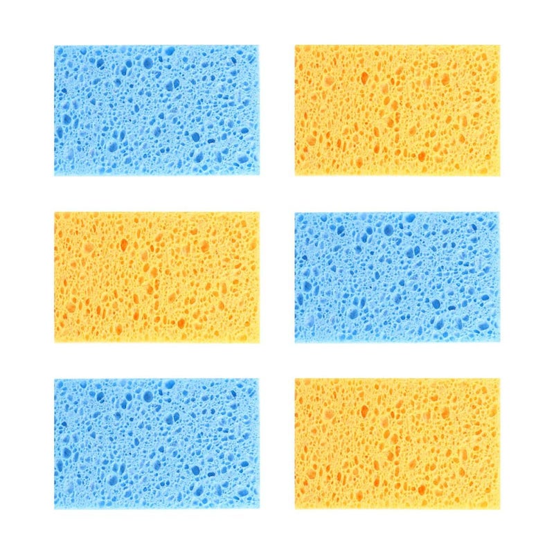 6Pcs Orange Blue Composite Wood Pulp Kitchen Sponge Set Scrubbing Dishwashing Pads - Image 2