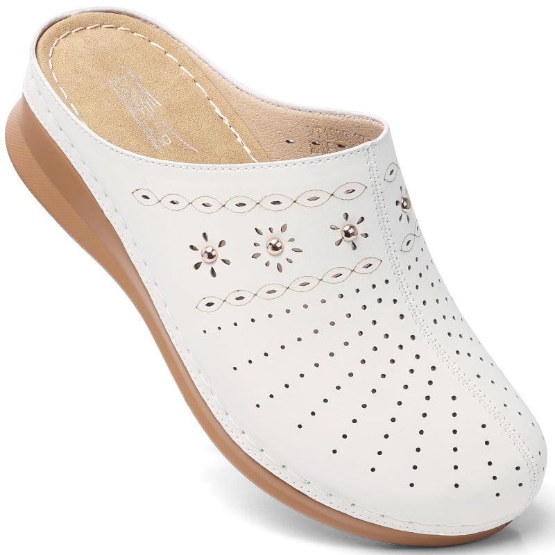 SHIBEVER Clogs for Women Mules Slip-On: Closed Toe Size 8 Summer Dressy Comfortable Womens Clog Mule - White Wedge Platform Sandals - Image 1