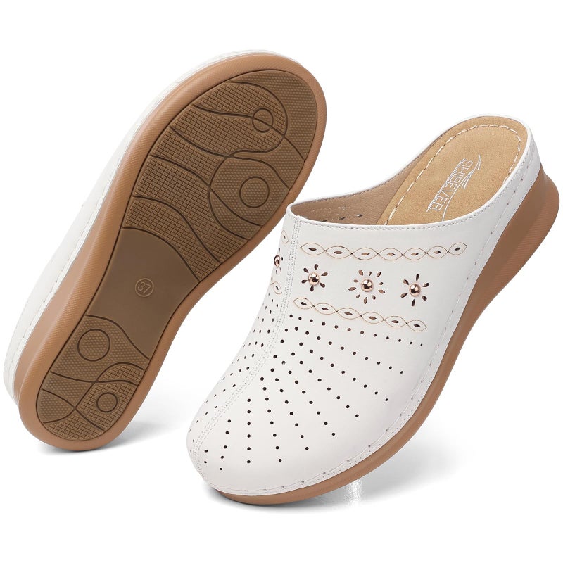 SHIBEVER Clogs for Women Mules Slip-On: Closed Toe Size 8 Summer Dressy Comfortable Womens Clog Mule - White Wedge Platform Sandals - Image 4