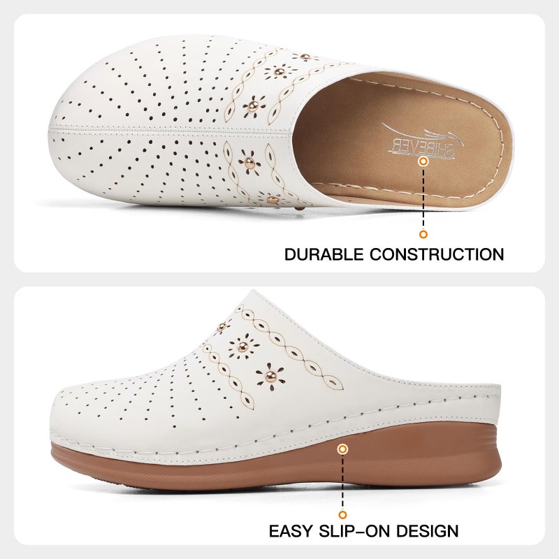 SHIBEVER Clogs for Women Mules Slip-On: Closed Toe Size 8 Summer Dressy Comfortable Womens Clog Mule - White Wedge Platform Sandals - Image 5