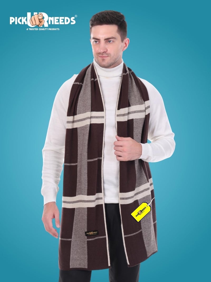 Pick Ur Needs Men’s Woolen Muffler Stylish Checked Soft & Warm Wool Blend Winter Scarf Hand Washable Neck Wrap (Brown) - Image 5