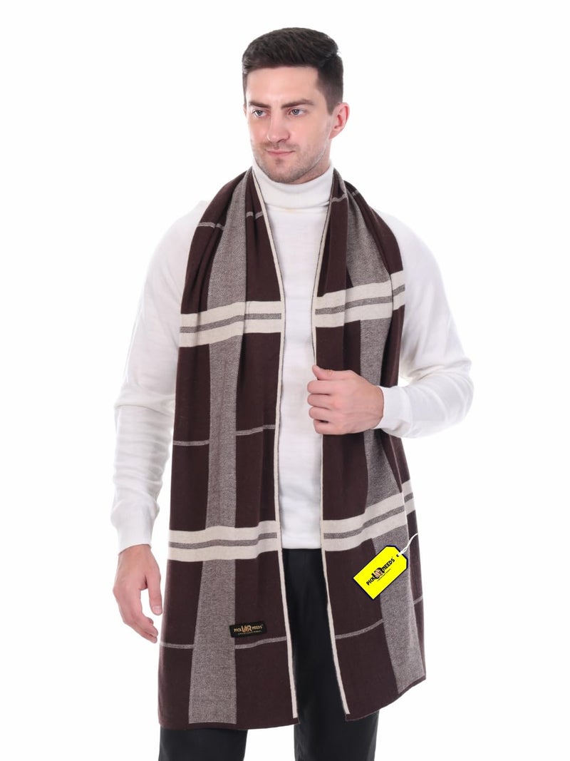 Pick Ur Needs Men’s Woolen Muffler Stylish Checked Soft & Warm Wool Blend Winter Scarf Hand Washable Neck Wrap (Brown) - Image 1