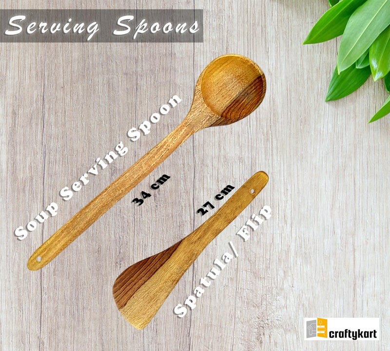 PEBBLECRAFTS Handmade Wooden Cooking Spoons and Serving Spoon Set with a Masher | Spatula | Non Stick Kitchen Utensil (Set of 6) - Image 2