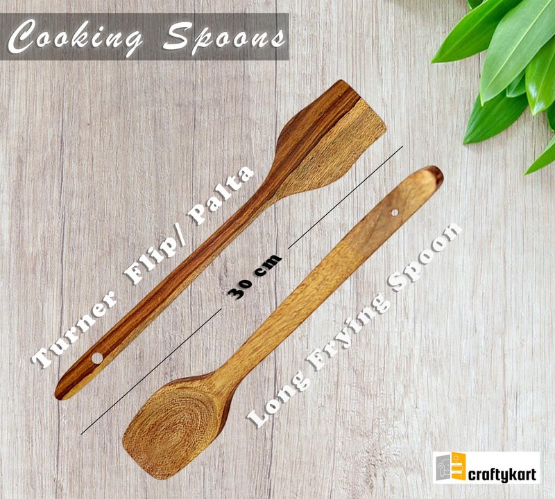 PEBBLECRAFTS Handmade Wooden Cooking Spoons and Serving Spoon Set with a Masher | Spatula | Non Stick Kitchen Utensil (Set of 6) - Image 3