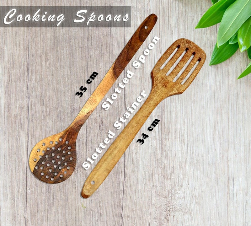 PEBBLECRAFTS Handmade Wooden Cooking Spoons and Serving Spoon Set with a Masher | Spatula | Non Stick Kitchen Utensil (Set of 6) - Image 4