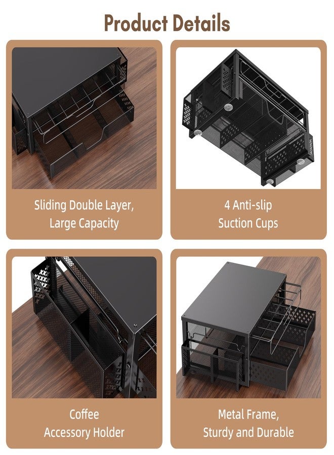 Ekisemio K Cup Organizer, Coffee Pod Holder for Counter with 2 Tier Sliding Storage Drawer & Hanging Baskets, Holds 63 Large or 80 Small Capsules for Coffee Bar, Black - Image 5