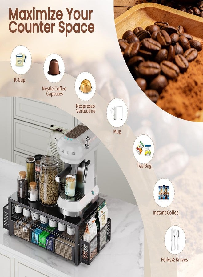 Ekisemio K Cup Organizer, Coffee Pod Holder for Counter with 2 Tier Sliding Storage Drawer & Hanging Baskets, Holds 63 Large or 80 Small Capsules for Coffee Bar, Black - Image 4