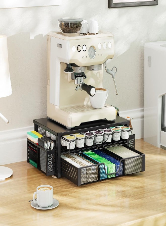 Ekisemio K Cup Organizer, Coffee Pod Holder for Counter with 2 Tier Sliding Storage Drawer & Hanging Baskets, Holds 63 Large or 80 Small Capsules for Coffee Bar, Black - Image 2