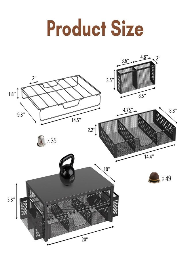 Ekisemio K Cup Organizer, Coffee Pod Holder for Counter with 2 Tier Sliding Storage Drawer & Hanging Baskets, Holds 63 Large or 80 Small Capsules for Coffee Bar, Black - Image 3