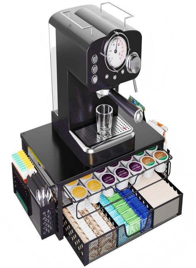 Ekisemio K Cup Organizer, Coffee Pod Holder for Counter with 2 Tier Sliding Storage Drawer & Hanging Baskets, Holds 63 Large or 80 Small Capsules for Coffee Bar, Black - Image 1