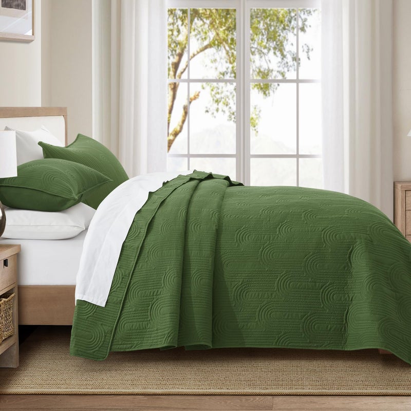 Lavsiry Olive Quilt Queen Size with Pillow Shams  Summer Lightweight Full Size Arch Pattern Bedspreads  Soft Microfiber Coverlet Thin Comforter Bedding Set for All Seasons - Image 3