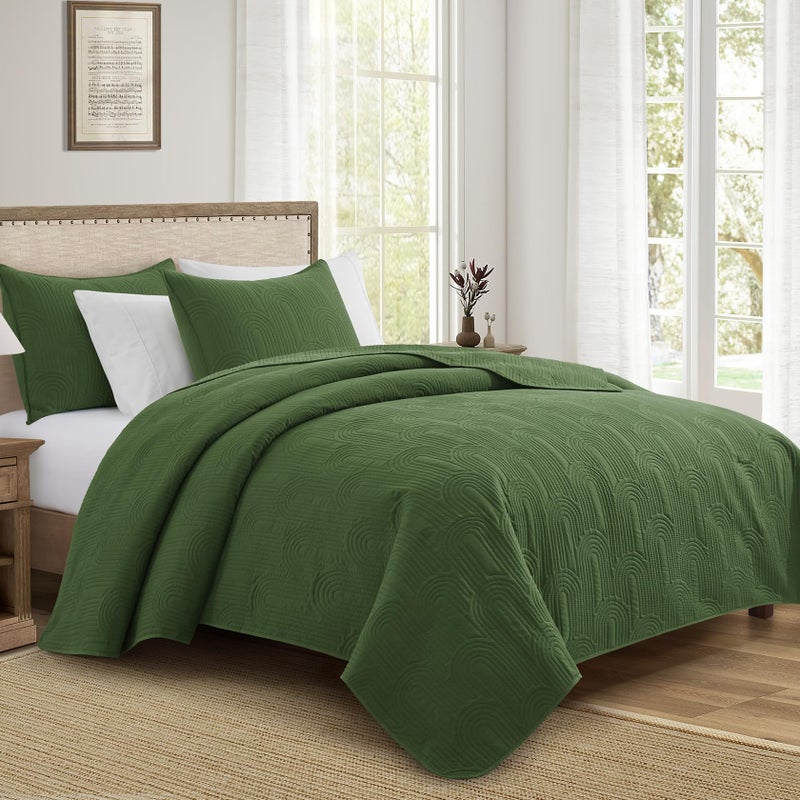 Lavsiry Olive Quilt Queen Size with Pillow Shams  Summer Lightweight Full Size Arch Pattern Bedspreads  Soft Microfiber Coverlet Thin Comforter Bedding Set for All Seasons - Image 2