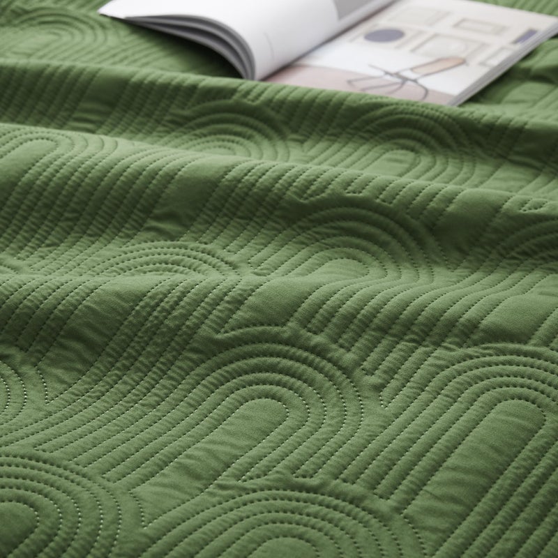 Lavsiry Olive Quilt Queen Size with Pillow Shams  Summer Lightweight Full Size Arch Pattern Bedspreads  Soft Microfiber Coverlet Thin Comforter Bedding Set for All Seasons - Image 4