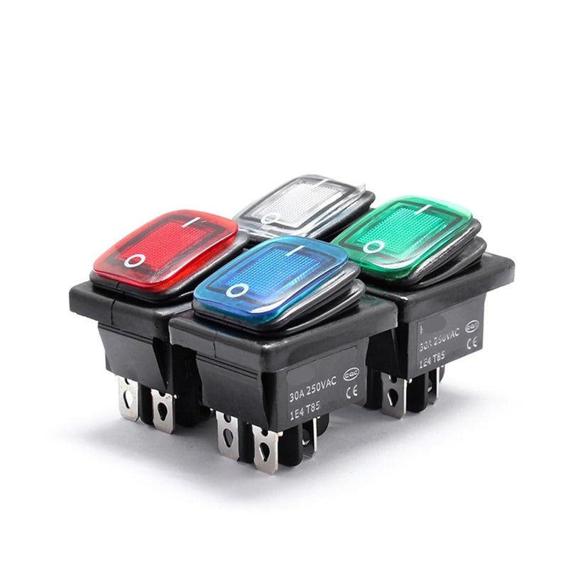 50Pcs Kcd4 Heavy Duty On Off Sliver Contact Point Copper Pin Green Red 220V 30A Rocker Switch(White-Single,36v) - Image 2