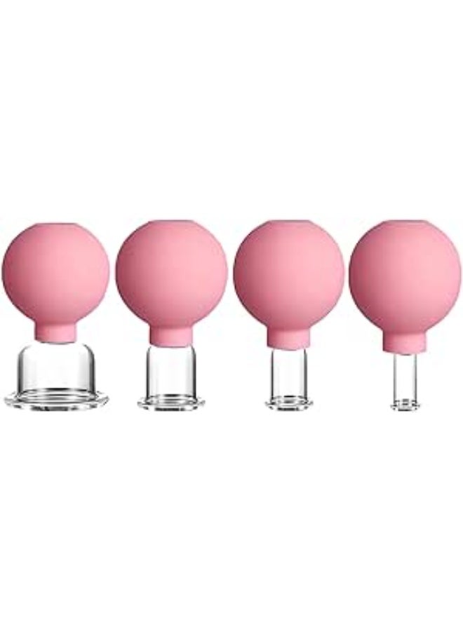 طقم حجامة احترافي من الزجاج الحقيقي (4 قطع) – كؤوس تدليك وتفريغ للوجه والجسم مع كرات شفط سيليكون – علاج موجه لـ شد البشرة وتقليل التجاعيد - Image 1