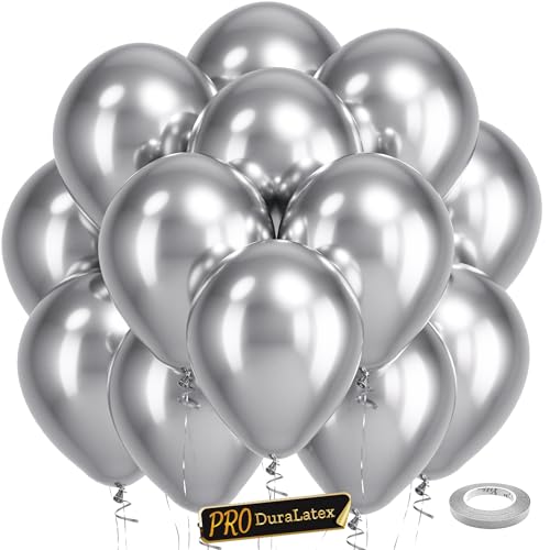 Bezente Pro Duralatex Metallic Silver Balloons 100 Pack 12 inch ExtraThick Silver Balloons for LongLasting Professional Party Decorations Large Birthday Wedding Anniversary - Image 1