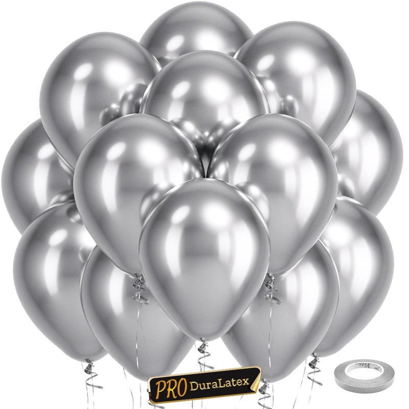 Bezente Pro Duralatex Metallic Silver Balloons 100 Pack 12 inch ExtraThick Silver Balloons for LongLasting Professional Party Decorations Large Birthday Wedding Anniversary - Image 3