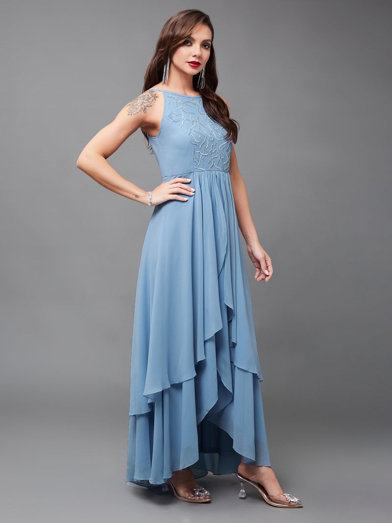Miss Chase Women's Halter Neck Sleeveless Embroidered Layered Georgette Maxi Dress (MCAW21D06-16-167-04, Powder Blue, M) - Image 3