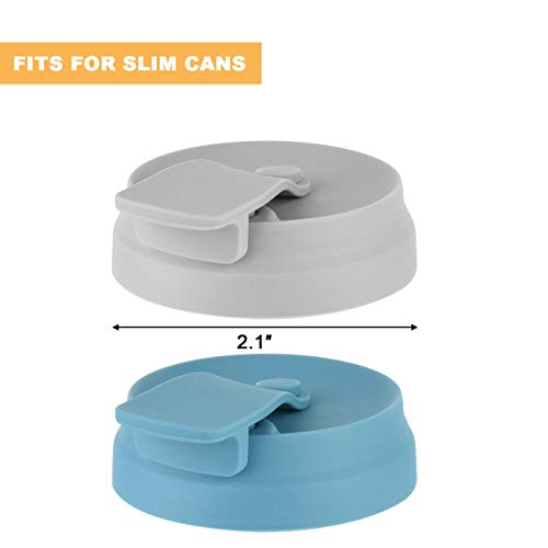 CM Silicone Beverage Can Lid Cover Protector for Slim Can and Skinny Can Hard Seltzer, Soda, Beer, Energy Drinks, Juice (Dark Blue (1 Pc) + Gray (1 Pc)) - Image 2