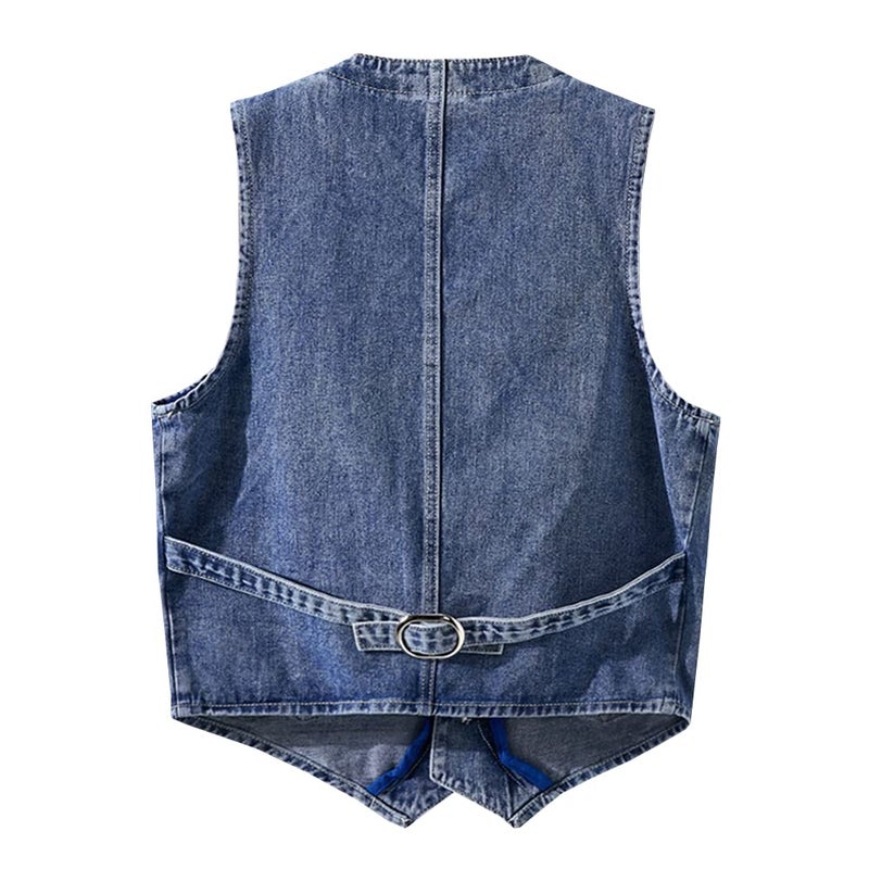 LONGBIDA Men's Denim Vest Casual Slim Fit Sleeveless Jacket Outdoor Jean Vests(Blue,L) - Image 2