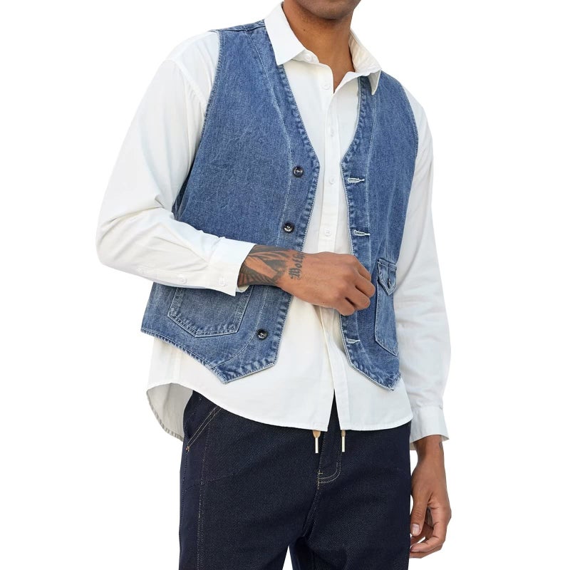 LONGBIDA Men's Denim Vest Casual Slim Fit Sleeveless Jacket Outdoor Jean Vests(Blue,L) - Image 5