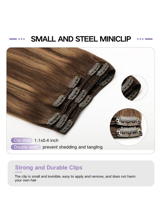 sindra Clip In Hair Extensions Real Human Hair 20Inch Balayage Clip In Hair Extensions Chocolate Brown To Caramel Blonde 120G 6Pcs Silky Full Head (4/27/4 20In) - Image 3