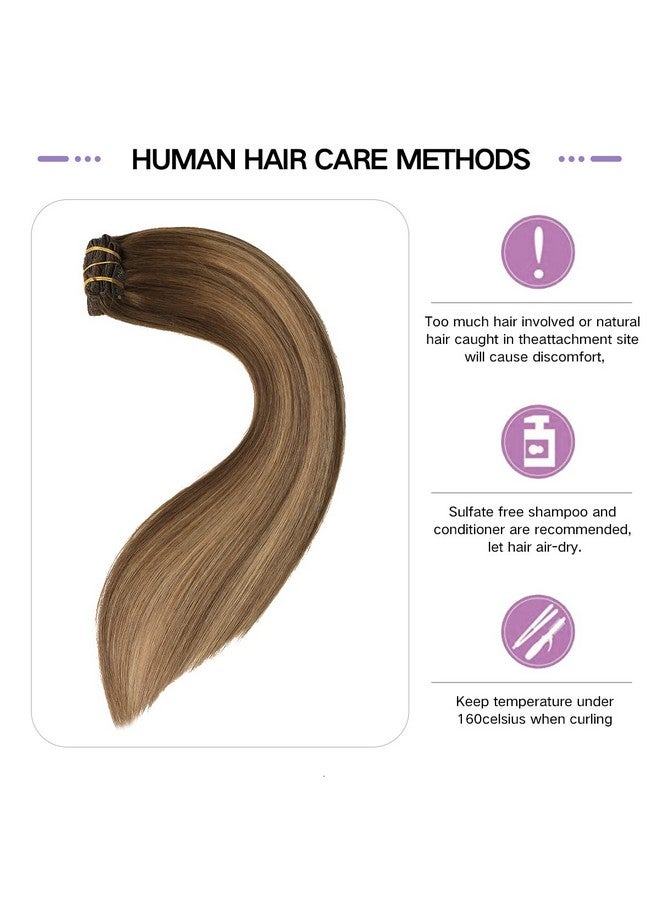 sindra Clip In Hair Extensions Real Human Hair 20Inch Balayage Clip In Hair Extensions Chocolate Brown To Caramel Blonde 120G 6Pcs Silky Full Head (4/27/4 20In) - Image 5