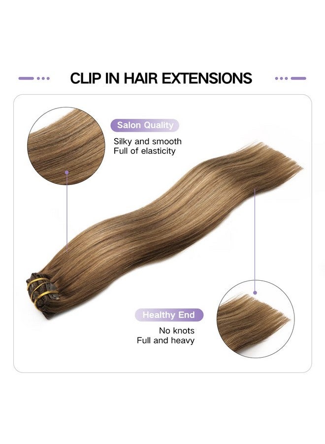 sindra Clip In Hair Extensions Real Human Hair 20Inch Balayage Clip In Hair Extensions Chocolate Brown To Caramel Blonde 120G 6Pcs Silky Full Head (4/27/4 20In) - Image 4
