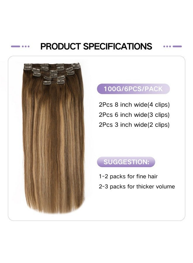 sindra Clip In Hair Extensions Real Human Hair 20Inch Balayage Clip In Hair Extensions Chocolate Brown To Caramel Blonde 120G 6Pcs Silky Full Head (4/27/4 20In) - Image 2