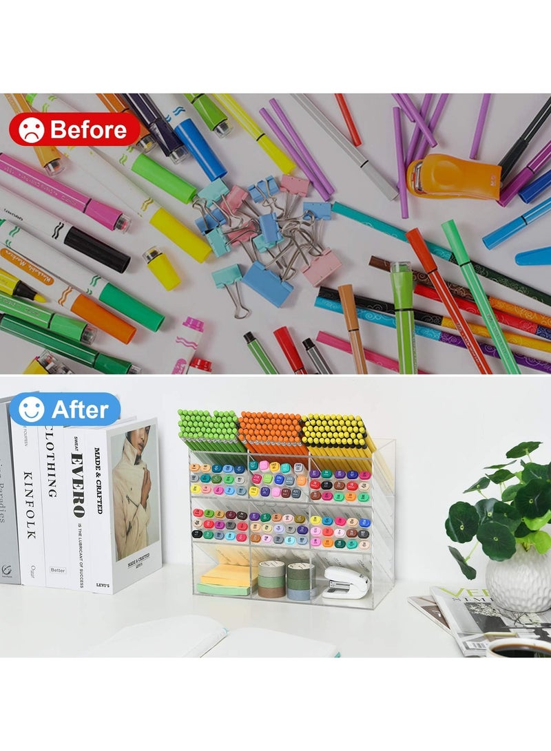 TPGP Clear Pen Organizer Storage, Acrylic Desk Organizer with 12 Compartments, Pen Organizer for Desk, Desktop Art Organizer for Office School Art Supplies (Acrylic Pen Holder) - Image 5