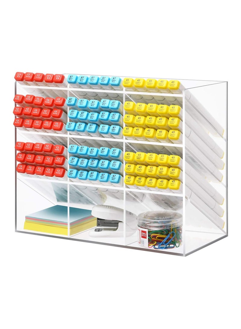 TPGP Clear Pen Organizer Storage, Acrylic Desk Organizer with 12 Compartments, Pen Organizer for Desk, Desktop Art Organizer for Office School Art Supplies (Acrylic Pen Holder) - Image 1