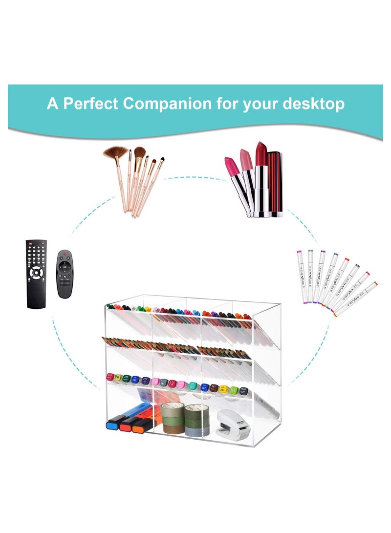TPGP Clear Pen Organizer Storage, Acrylic Desk Organizer with 12 Compartments, Pen Organizer for Desk, Desktop Art Organizer for Office School Art Supplies (Acrylic Pen Holder) - Image 4