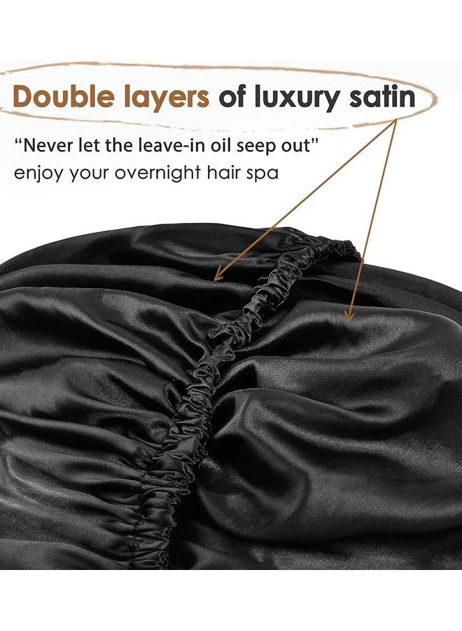 Atrube Women's Satin Silk Bonnet for Hair with 3 Satin Scrunchies, Satin Bonnet for Curly Hair, Reversible Silk Hair Cap for Sleeping, Adjustable Satin Hair Bonnet, Multicolor, Large (Cocoa Mocha) - Image 3