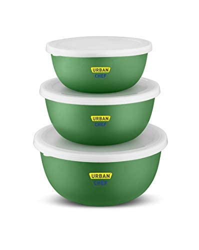 URBAN CHEF Mixing Bowl Set of 3 Stainless Steel (500ml, 800ml,1250ml) | Microwave Safe & Dishwasher Safe | Bowl Set with Lid for Gift | Bowls for Snacks | Serving Bowls Kitchen Accessories -Green - Image 2
