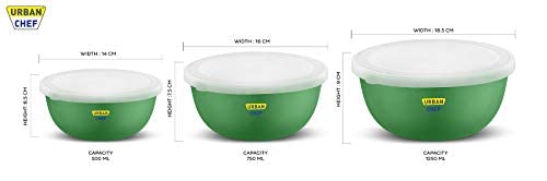 URBAN CHEF Mixing Bowl Set of 3 Stainless Steel (500ml, 800ml,1250ml) | Microwave Safe & Dishwasher Safe | Bowl Set with Lid for Gift | Bowls for Snacks | Serving Bowls Kitchen Accessories -Green - Image 4
