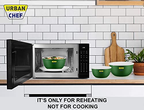 URBAN CHEF Mixing Bowl Set of 3 Stainless Steel (500ml, 800ml,1250ml) | Microwave Safe & Dishwasher Safe | Bowl Set with Lid for Gift | Bowls for Snacks | Serving Bowls Kitchen Accessories -Green - Image 3