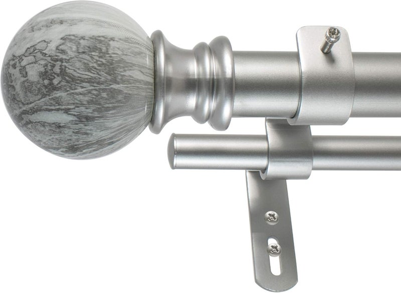 Decopolitan 30023AS36 MARBLE BALL DOUBLE CURTAIN ROD SET 36 to 72Inches Antique Silver - Image 1